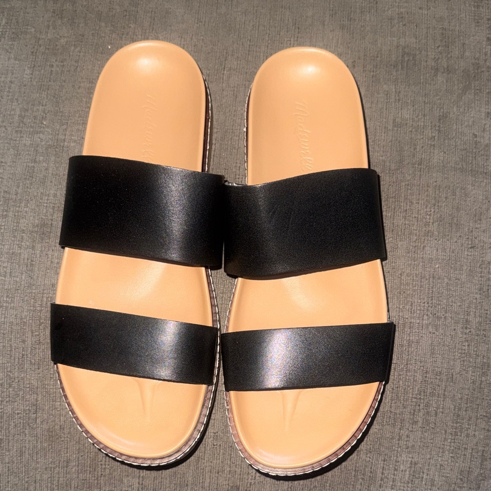 Madewell Charley Double Strap Slide Sandal True Black Leather Size 9 NWOT